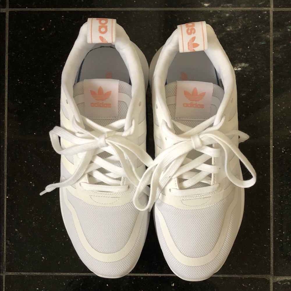 NWOT Adidas White Sneakers with Pink Highlights